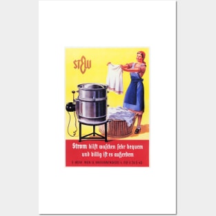 Vintage 1935 GERMANY Electric Washing Machine Advertisement Lithograph Art Posters and Art